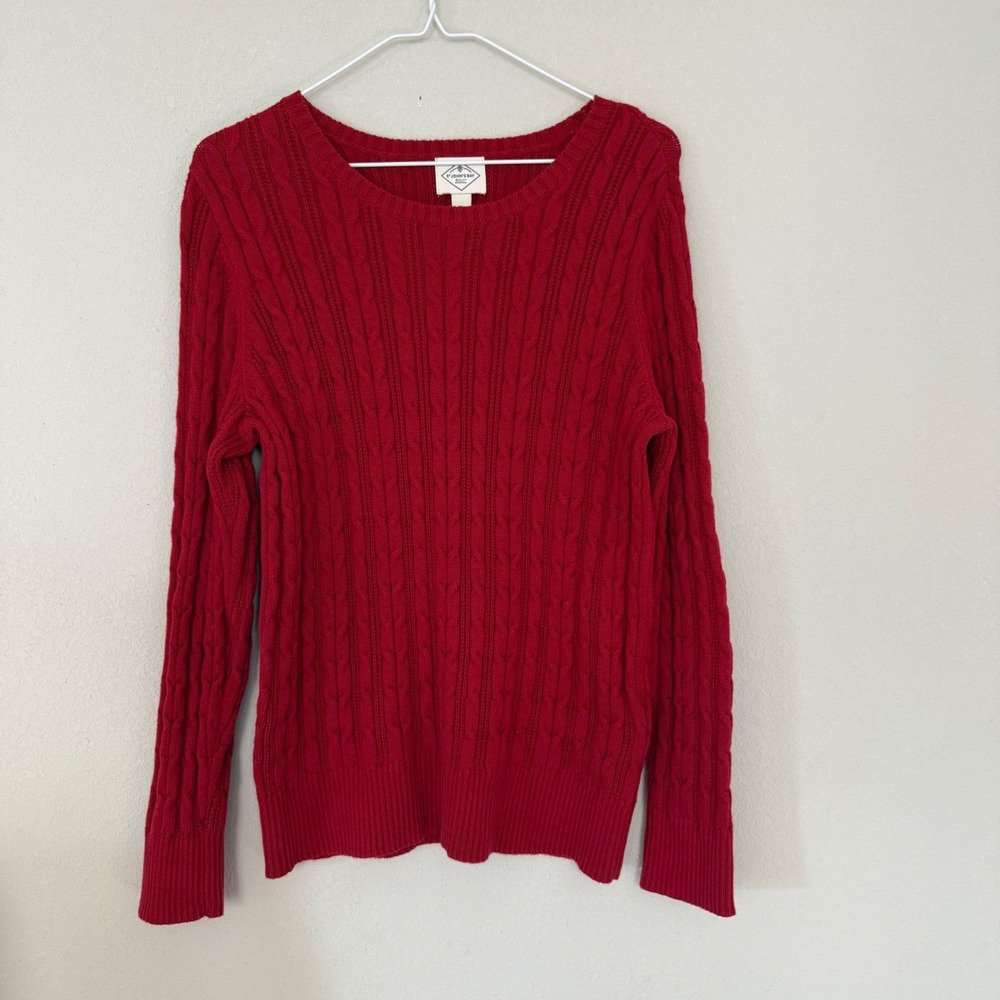 St. Johns Bay Cable Knit‎ Sweater Womens XL Red Crew Neck Cotton Blend